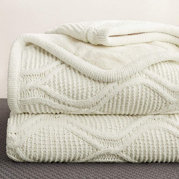 Other - Oversized Cable Knit Sherpa Chenille Blanket White